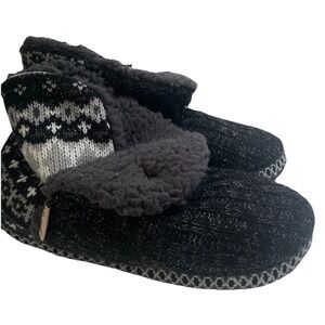 Muk‎ Luks A La Mode Bootie Slippers Size 5/6 Gray Black White Faux Sherpa Lining
